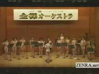 Nudistlik jaapani av tärni sisse a stark alasti orchestra