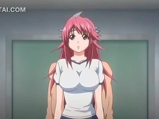 Pink haired anime feature cunt fucked against the