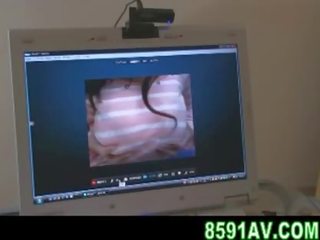 Mosaic: rondborstig jong vrouw webcam film