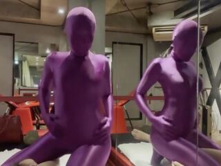 Teenager in Purple Zentai gives him Handhob to cum xxx movie movies