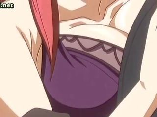 Hentai rubs a cock with her boobs