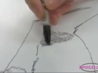 Jeune femme drawing enseignants chatte obtention son langue sucé en la salle de classe