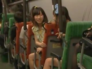 Pair Nice Dolls Oral Fuck Some Sleeping Guy's manhood In A Public Bus